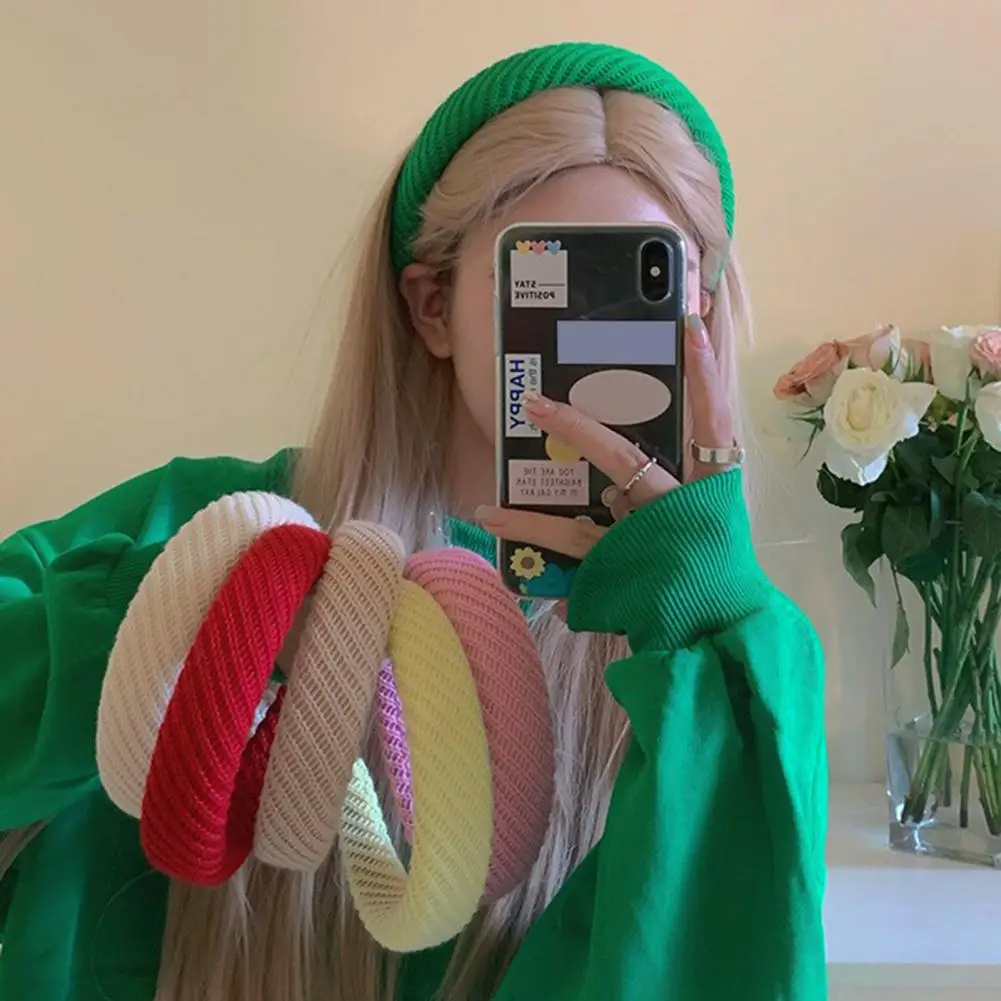 

Knitting Hairband Korean Hand-knitted Wool Headband Women's Wide-edge Face Headbands Hair Accessories Headdress