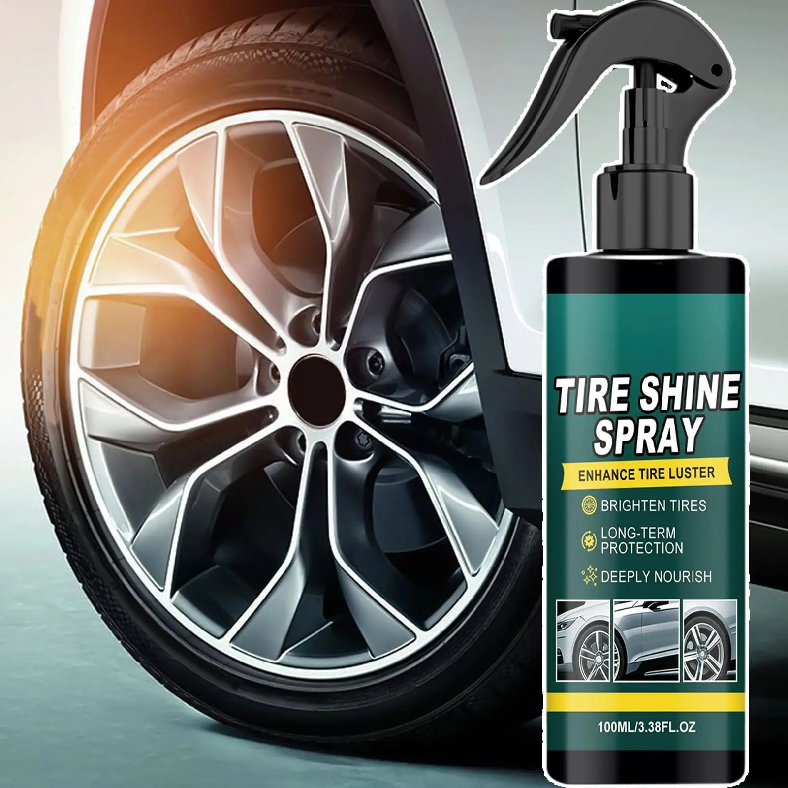 suvタイヤスプレーシャイン100ml、スポンジグローブ付き、長持ちする車輪とタイヤクリーナー、セダン、トラック、rv、バイク、スクーター用