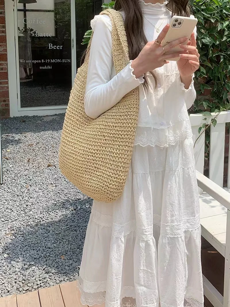 2024 Summer Holiday Straw Bag Shoulder Bag Tote Bag Large Capacity Shopping Bag Leisure Portable Beach Travel Bag