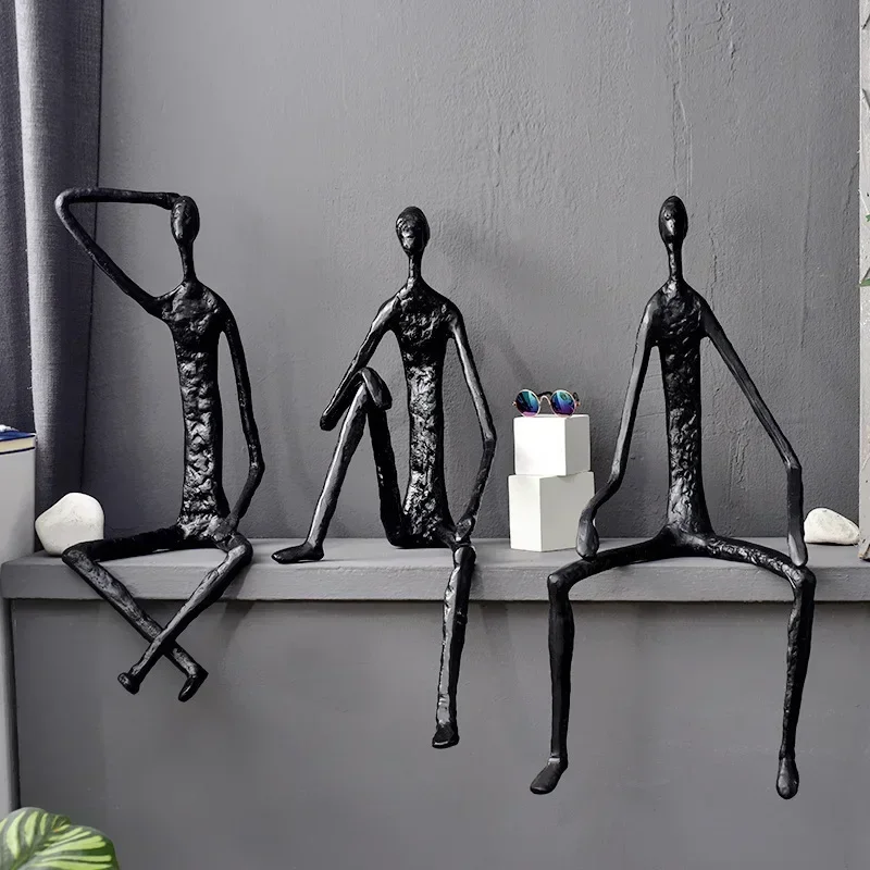 Abstract Cast Iron Black Sculpture Hanging Foot Sitting Character Decoration Hotel House Sales Department TV Cabinet Living Room