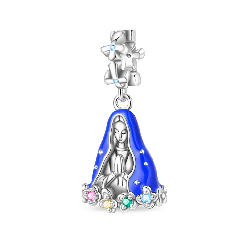 

Hot Sales 925 Sterling Silver Nossa Senhora Aparecida Charms Bead Sparkling CZ Zircon Dangle For 3mm Bracelet DIY Women Jewelry