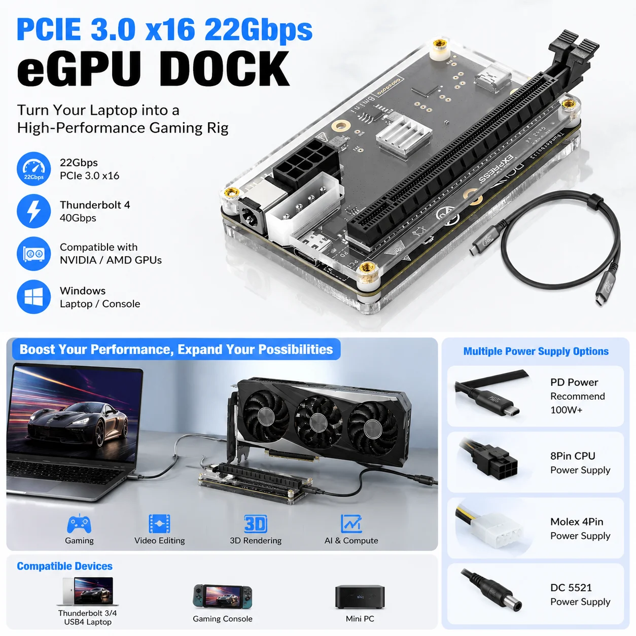 Gpu External Dock Egpu Thunderbolt 4 - RGEEK 22Gbps eGPU Dock PCIE3.0 X16