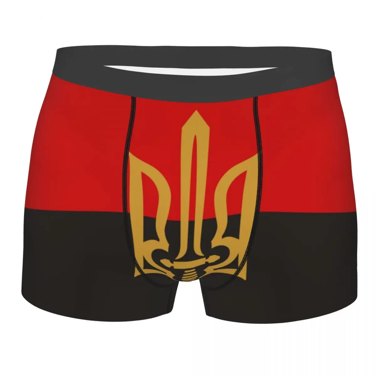 Stylized Tryzub And Red Black Boxer Shorts For Men 3D Printed Coat Of Arms Ukraine Flag Underwear Panties Briefs Soft Underpants