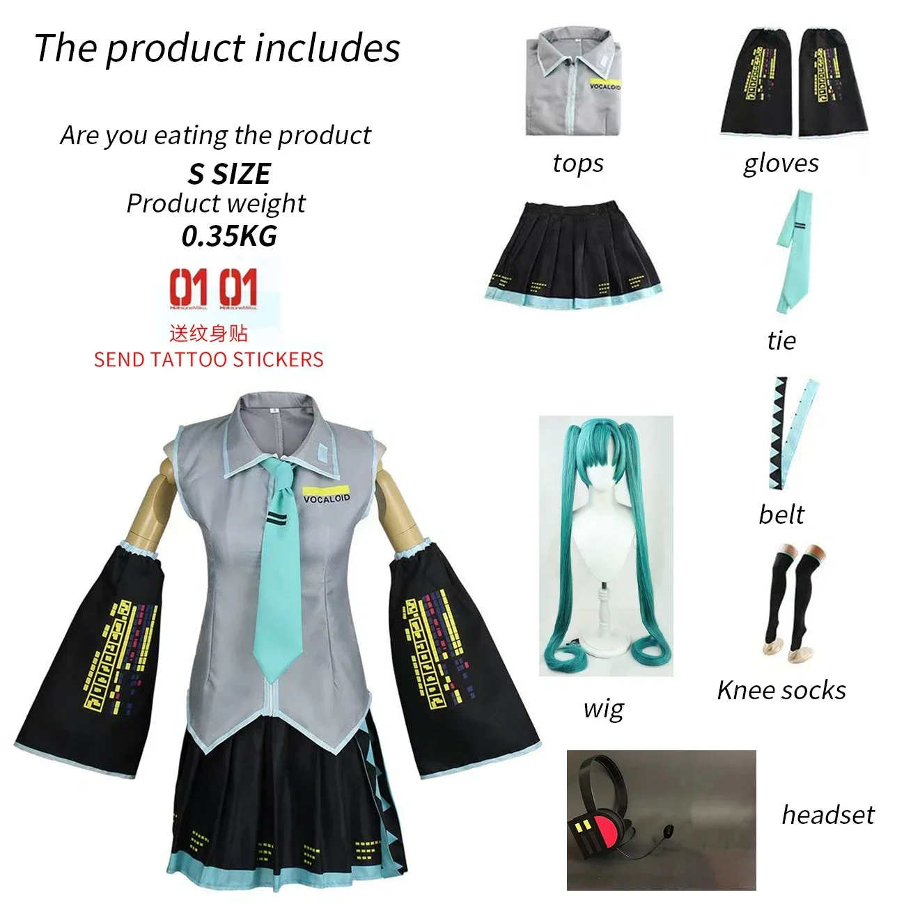 Vêtements de performance de dessin animé Rick Hatsune ku, vêtements de cosplay, jupe JK, accessoires de perruque Imbibée