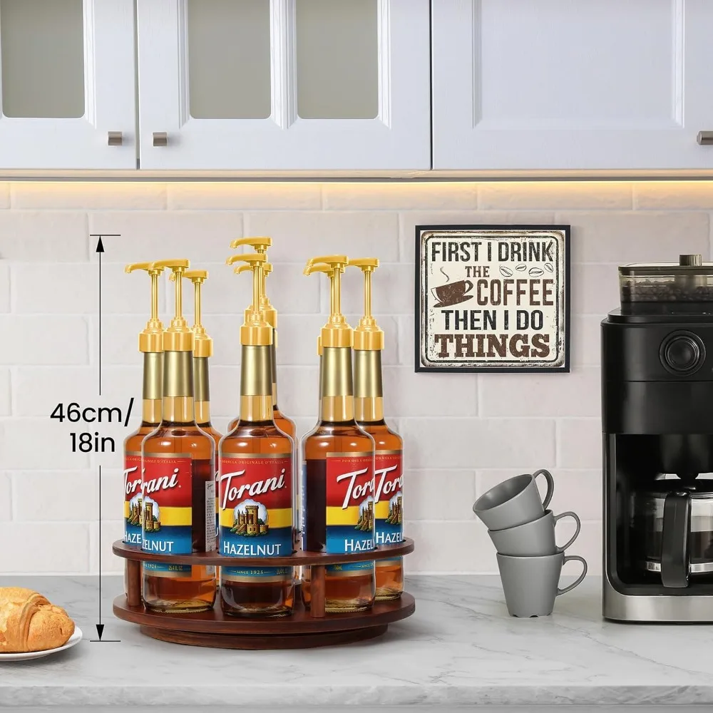 large rotating coffee syrup organizer 9 bottles coffee syrup rack for countertop wood syrup bottle holder stand for coffee bar