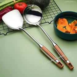 Espátula de Wok de acero inoxidable con mango largo, cuchara de arroz ranurada, cucharón, juego de utensilios de cocina, envío directo
