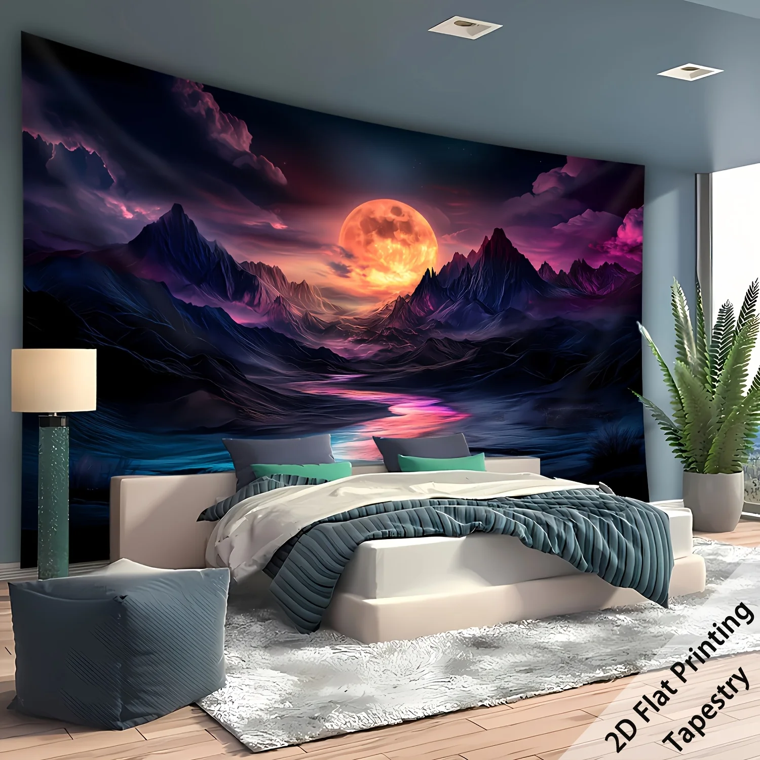 1pc Ultra-Large Mountain Moon Stream Tapestry - Home & Party Decor
