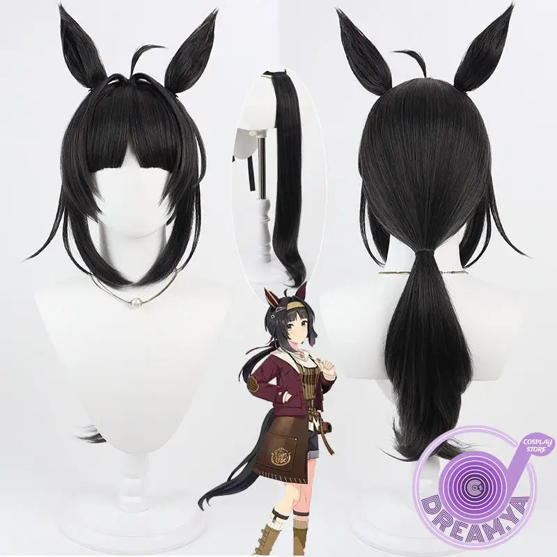 

Logotype Cosplay Wig Uma Musume Pretty Derby black Long Heat Resistant Synthetic Hair Halloween Party Role Play + Free Wig Cap