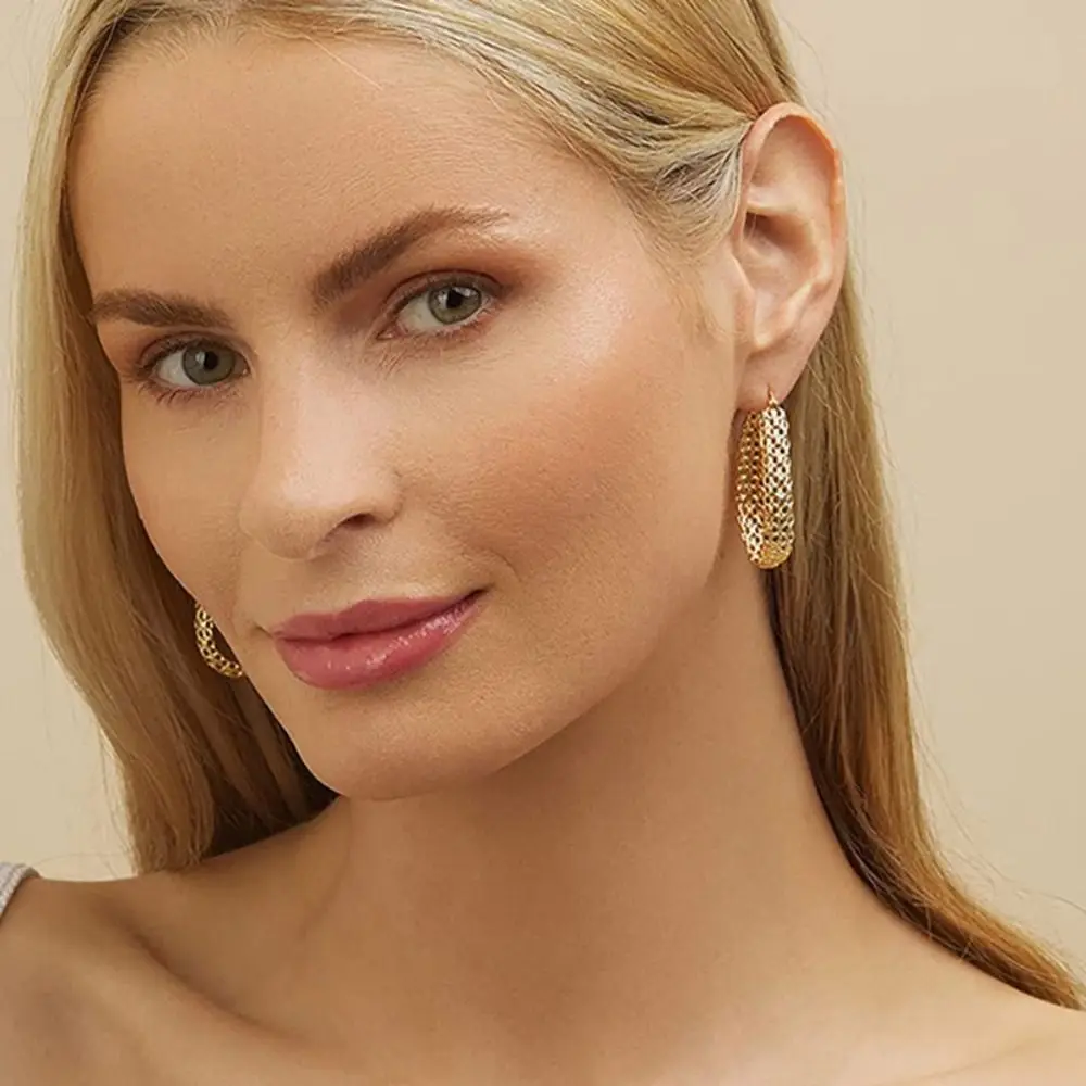 Copper Material Hoop Earrings Gold Color French Style Chain Earrings Hollow Out Design Classic Style Ear Cuffs - view 5