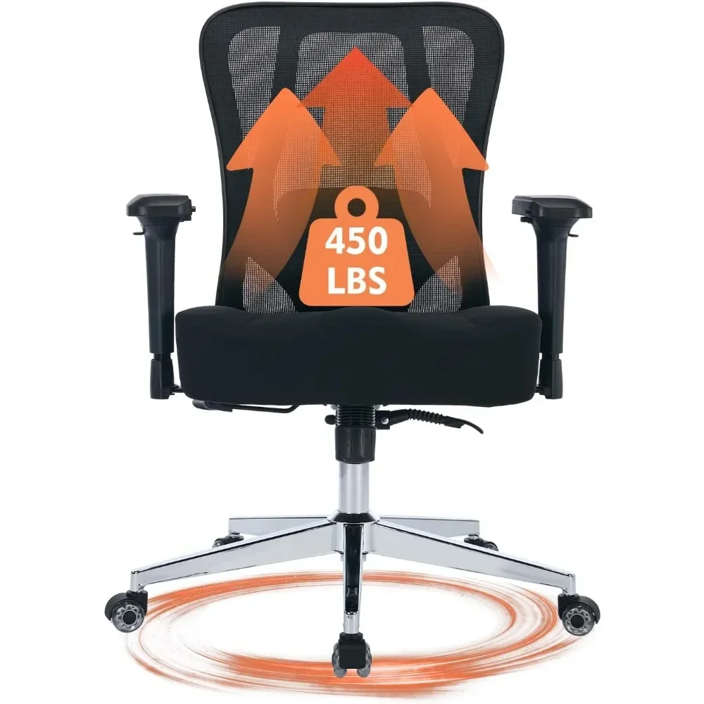 Office Chair, Ergonomic Desk Chair with 4D Armrests, Adjustable Lumbar Support Wide Computer Chair for Heavy People