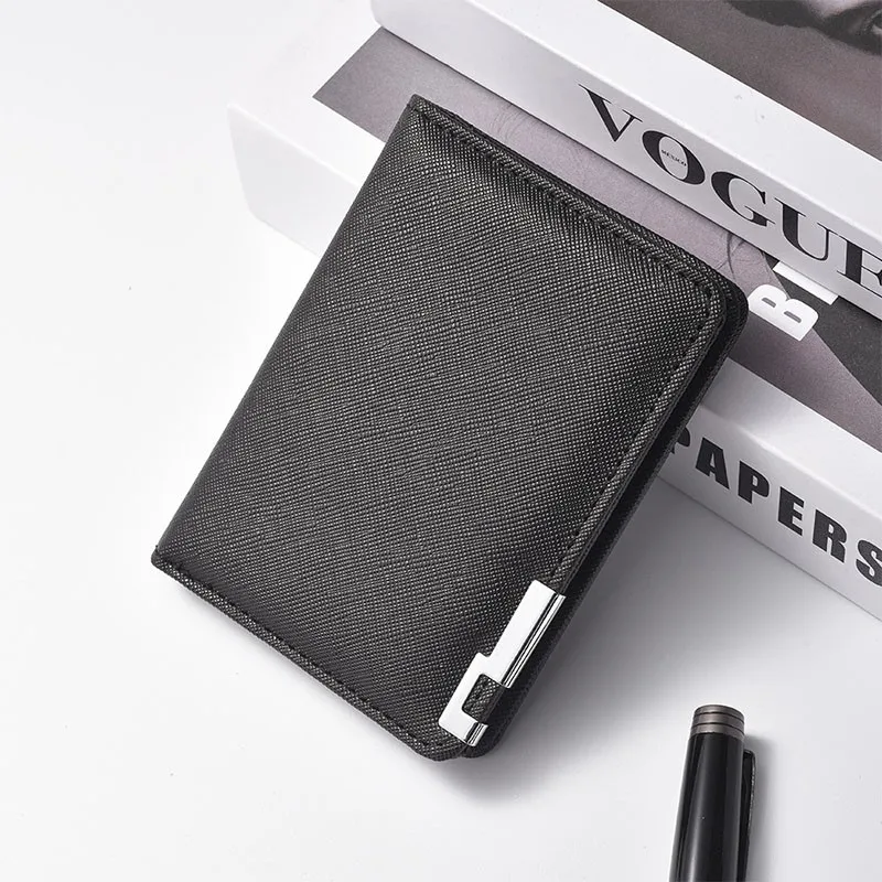 Cartera de cuero PU suave Simple para hombre, cartera fina Vintage con cremallera, tarjetero pequeño, monedero de dos pliegues minimalista 2025
