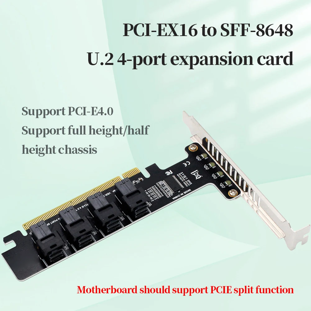 NGFF PCI-E 16X To 4 Ports U.2 Split Expansion Card SFF-8639 NVME PCIE SSD Adapter Split Card PCI-E 16X To 4 Ports for Computer