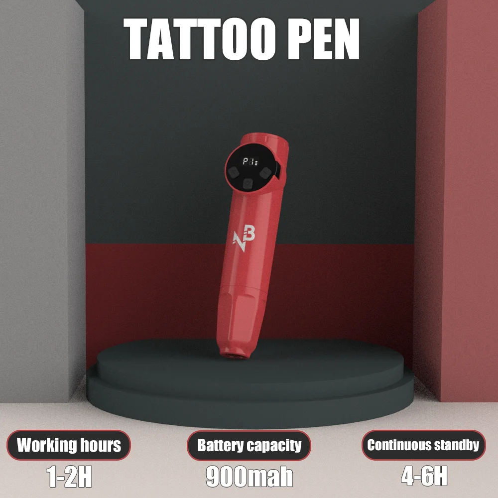 Red Wireless Tattoo Pen Kit LED Display 5 Colors Ink Cartridge Needles Complete Tattoo Supplies for Beginners