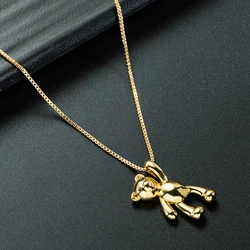 HIYEE Ins Simple Cute Bear Pendant Necklace Pure Copper Plated 18K Gold Hip Hop Men's And Women's Collarbone Chain Accessories