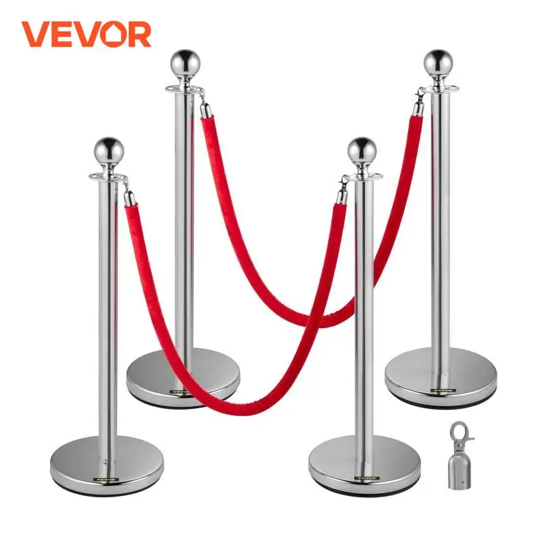 VEVOR 38Inch Gold Silver Stanchion Posts Queue Red Velvet Rope Crowd Control Line Barriers with Stable Base for Party Supplies