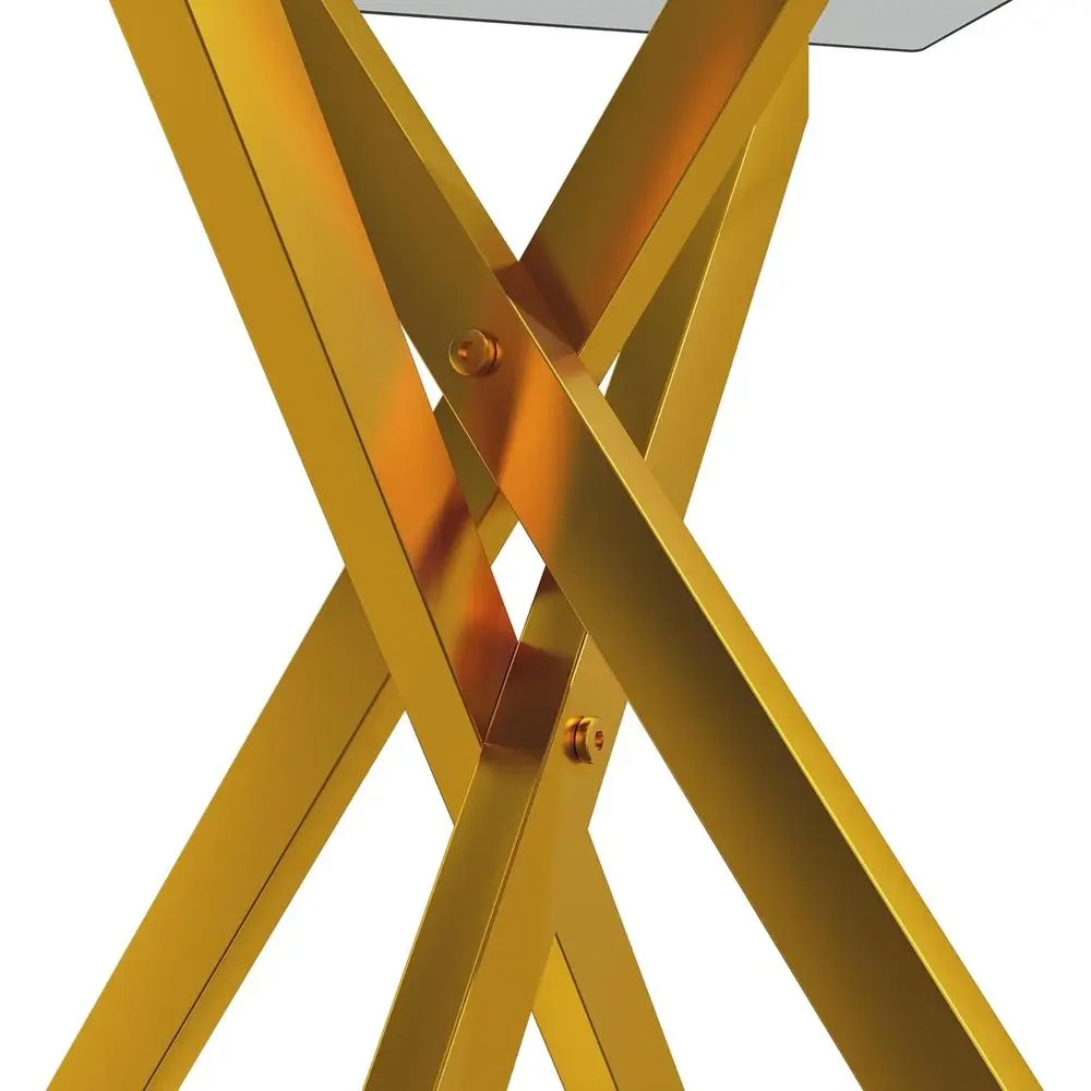 Set Meja Kaca Modern 3 Bagian: Meja Kopi Kecil dengan 2 Meja Samping Emas