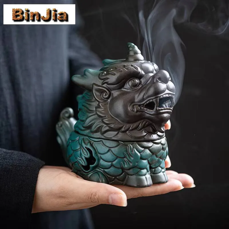 Chinese Kirin Model Fortune Decoration Tea Table Incense Burner Pet Household Indoor Ceremony Zen Ceramic