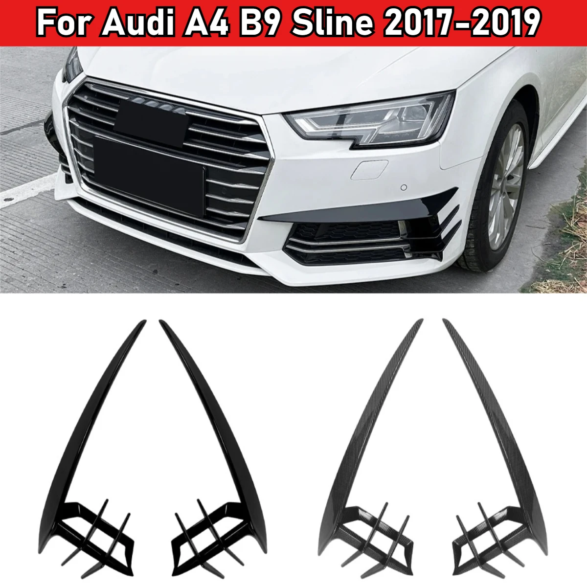 

Для Audi A4 B9 Sline 2017-2019 глянцевый черный автомобильный передний бампер, крышка ветрового ножа, противотуманная фара, накладка лезвия, автоаксессуары