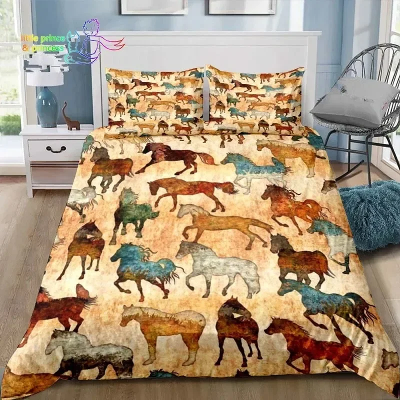 Cowboy Horse Pattern Comfortable Duvet Quilt Cover Pillowcase Bedding Set Children Bedroom Decoration Home Textile