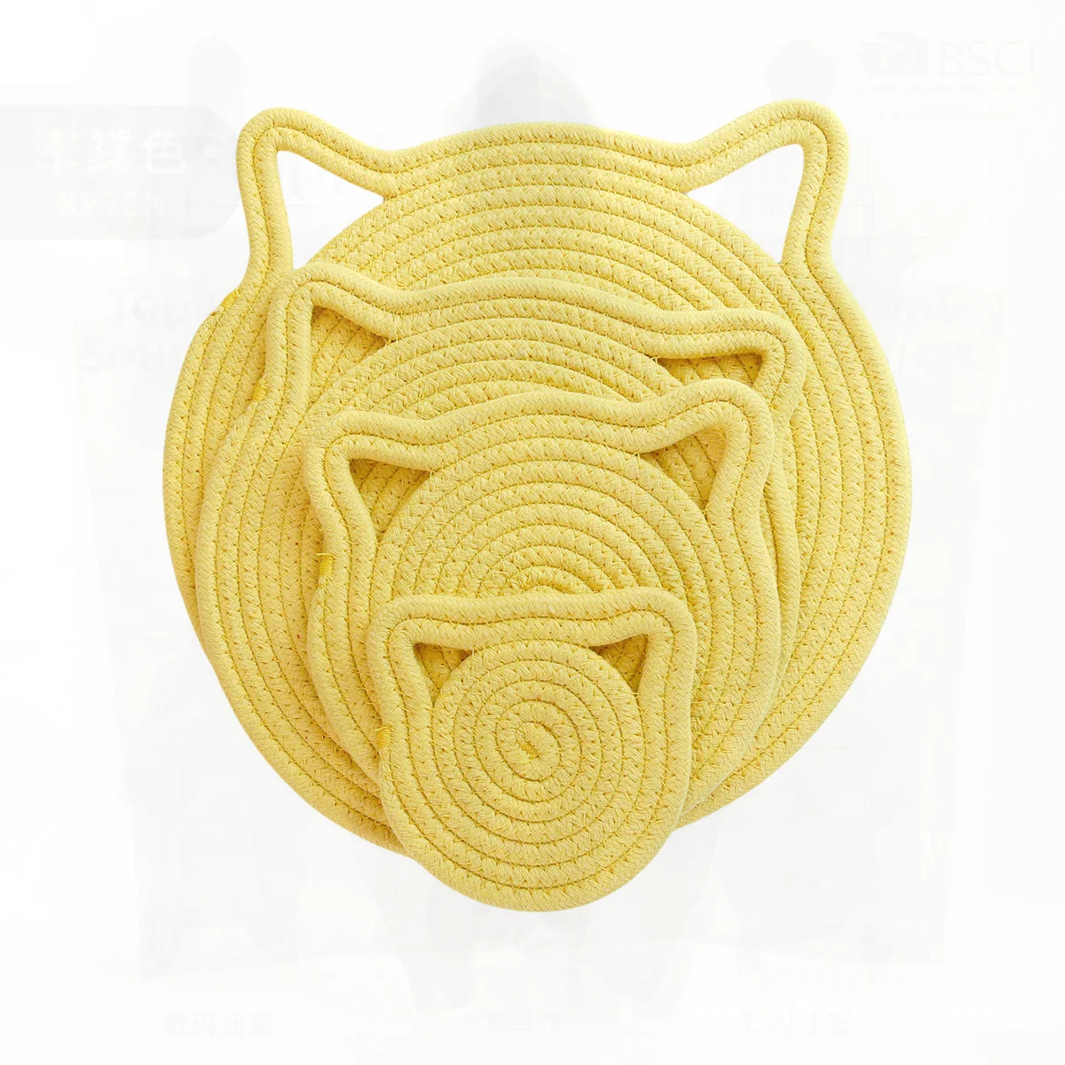 Nordic Style Cotton Rope Woven Table Mat Anti-Scald Heat Insulation Cartoon Cat Dot Shape Thickened Place Mat in Various Colors