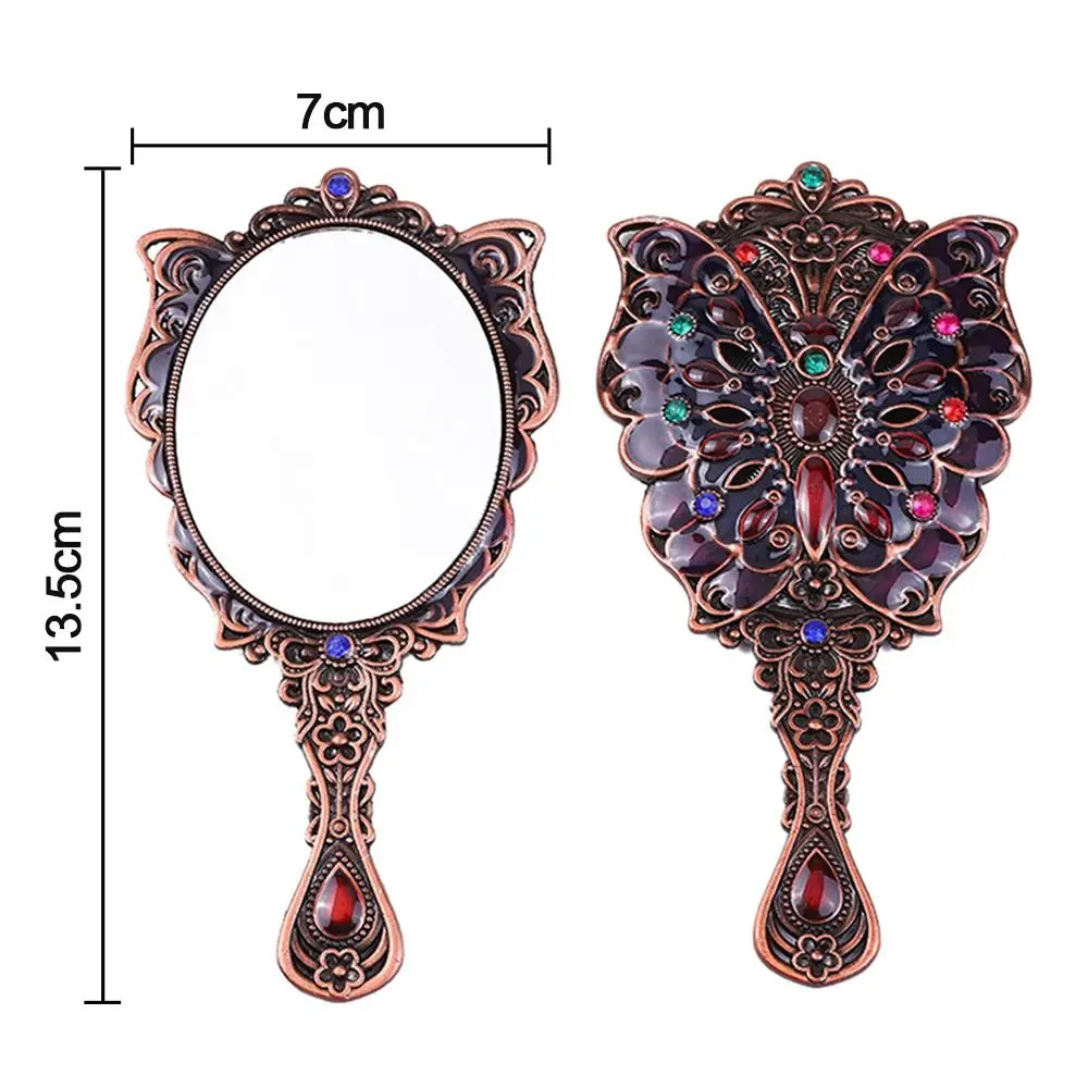 Peacock Open Screen Retro Small Mirror with Metal Handle Handheld Makeup Mirrors Comb Set Portable Vintage