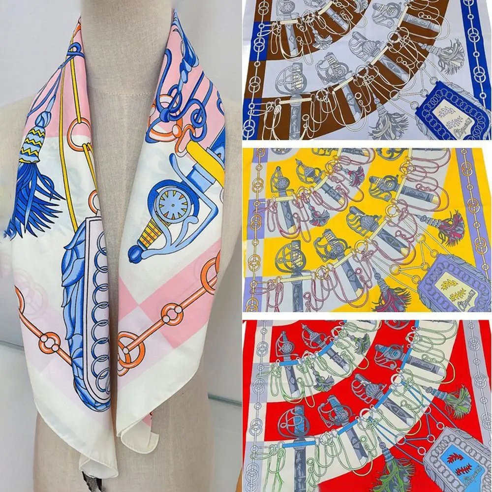 Portable 90CM Square Scarves Manual Hand Rolled Luxury Twill Silk Scarf Sun Protection Bandana Spring