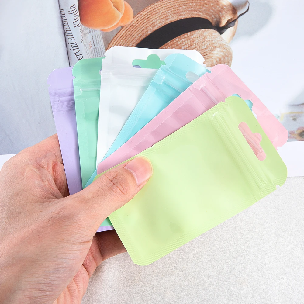 50Pcs Macaron Color Sealing Bags with Transparent Window Plastic Candy Food Pouch Resealable Necklace Jewelry Gift Packaging