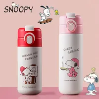 350/450ml Snoopy Cartoons Stainless Steel Vacuum Flask Coffee Tea Milk Travel straw Cup kawaii Water Bottle Insulated Thermos