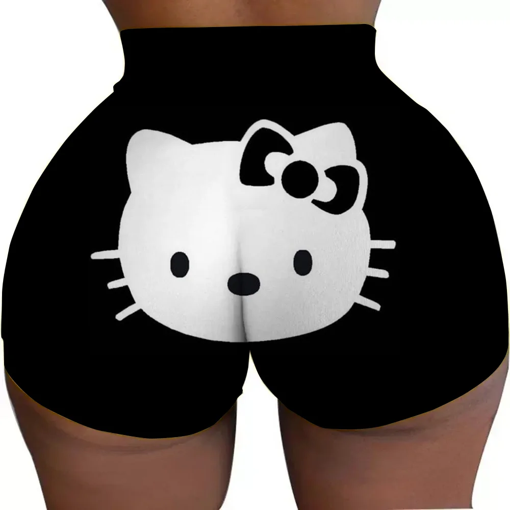 カスタムハローキティかわいい漫画バイカーランニングワークアウトショーツ女性のためのアニメジムアスレチックヨガショーツ