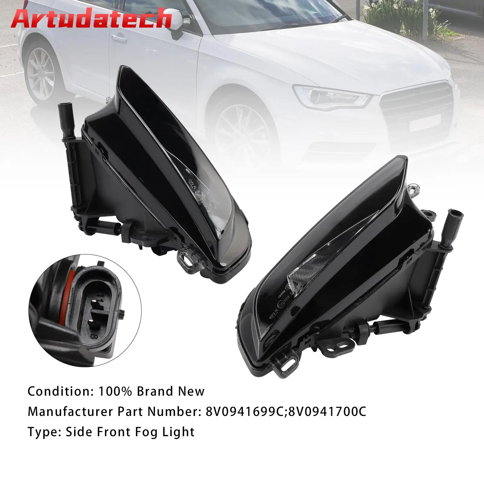 

Artudatech Pair Front Fog Light Lamps With Bulbs For Audi A3 Sportback 8V0941700C 2015-2016