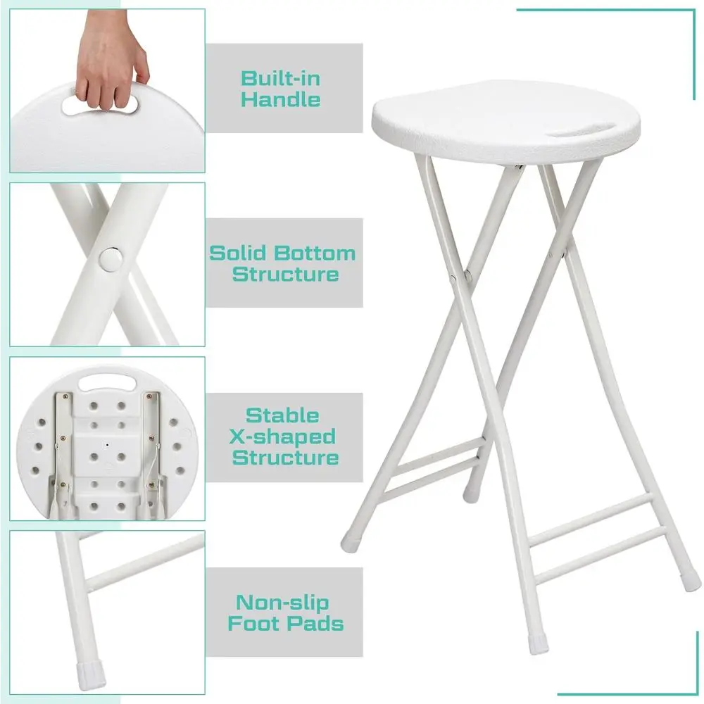 كرسي بلاستيكي محمول 24 قابل للطي بمقبض، شديد التحمل للبالغين، سعة 300 رطل، مناسب للاستخدام الداخلي والخارجي (Whi) #4