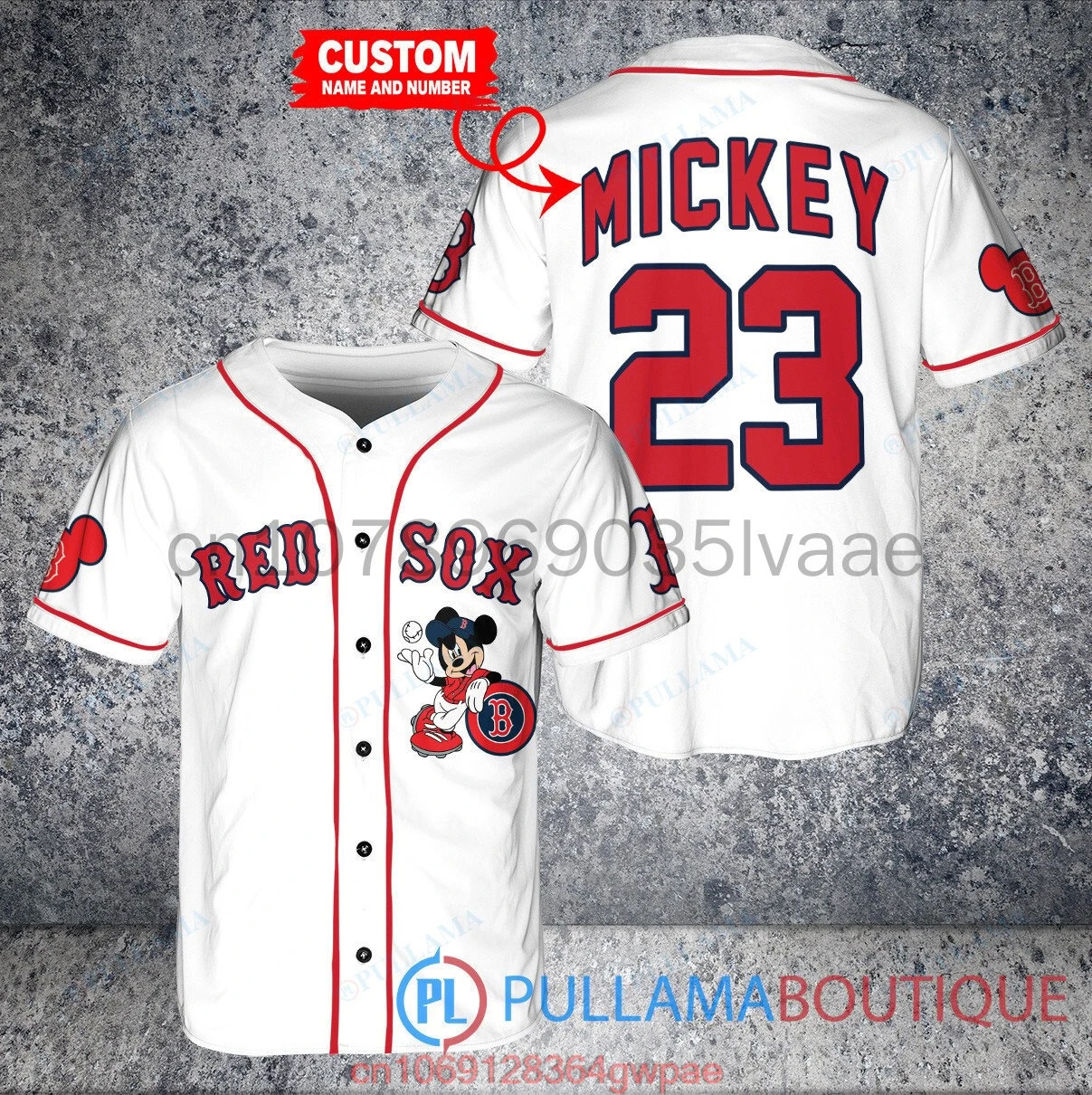 Mickey Mouse Boston Red Sox Baseball Jersey Uniform T-Shirt Customized Name Disney Baseball Jersey Men\'s and Women\'s Tops Shirts