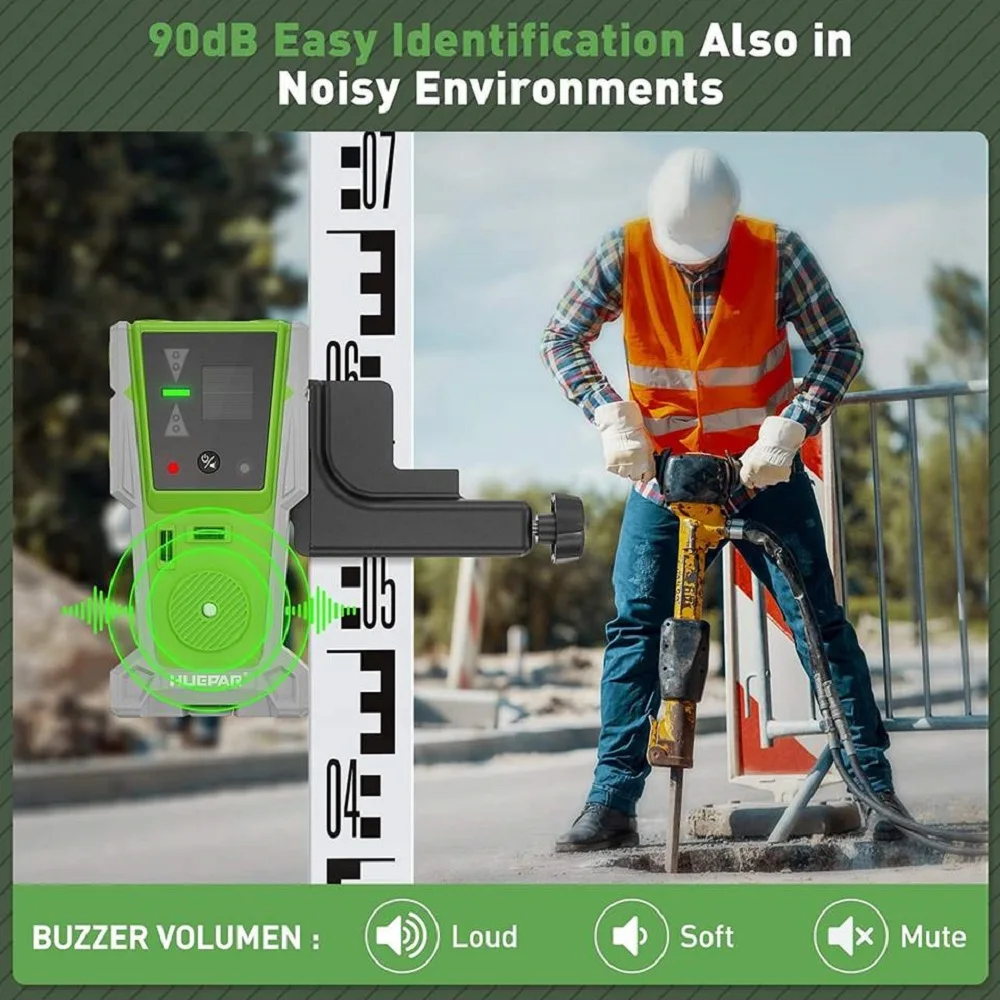 Huepar LR-8RG Laser Detector for Laser Level, Digital Laser Receiver for Green & Red Beam Two-Sided LED Double Lamp 90 dB Buzzer