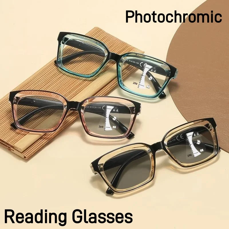 

Multi Focal Photochromic Anti Blue Light Reading Glasses High-definition Distance Dual-use Color Changing Presbyopia Glasses