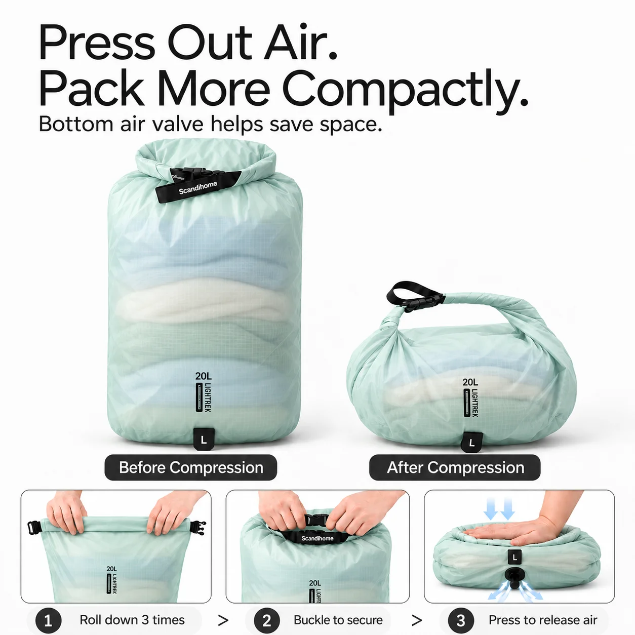 Waterproof Dry Bag Compression Packing Cubes for Travel Kayaking Swimming Hiking Skiing Ultralight 15D Nylon Roll Top No Pump
