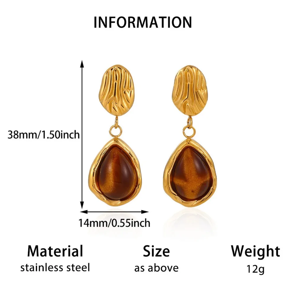 Stainless Steel Resin Amber Earrings Translucent Hypoallergenic Acrylic Teardrop Earrings Lightweight Chunky Hoop Earrings