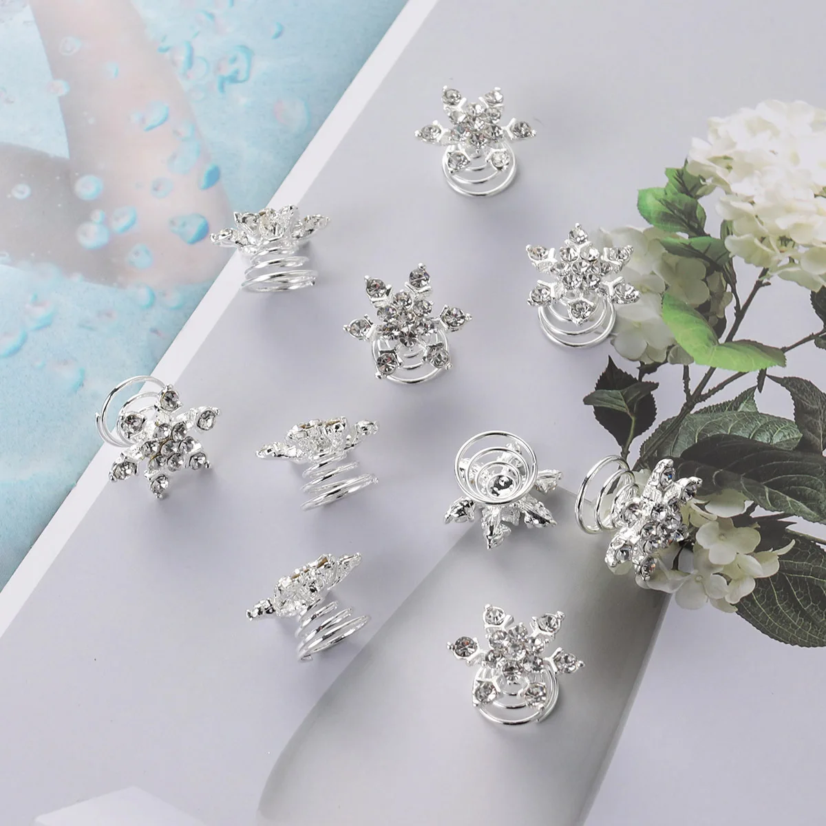 

10Pcs Crystal Snowflake Spiral Hairpin Bridal Wedding Hair Clips Updo Accessories for Women Girls Rhinestone Spiral Hairpin