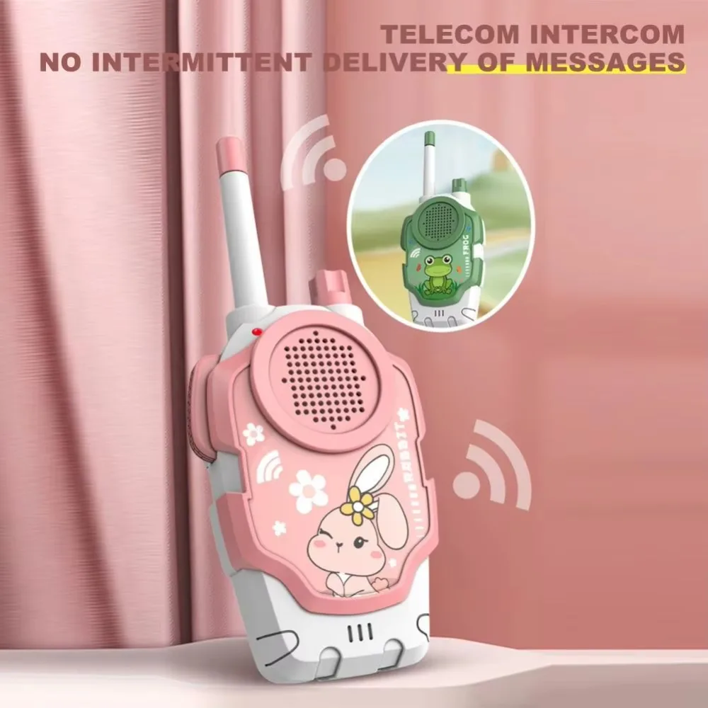 2 pçs sem fio crianças walkie talkie brinquedos interação pai-filho dos desenhos animados mini walkie talkie portátil sem radiação com pendurar corda