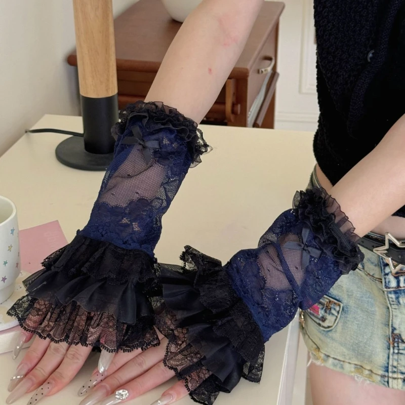 E15F Sarung Tangan Pesta Pengantin Bersulam Renda Renda Lengan Nylon Lengan Nylon Untuk Acara Formal Pakaian Harian dan