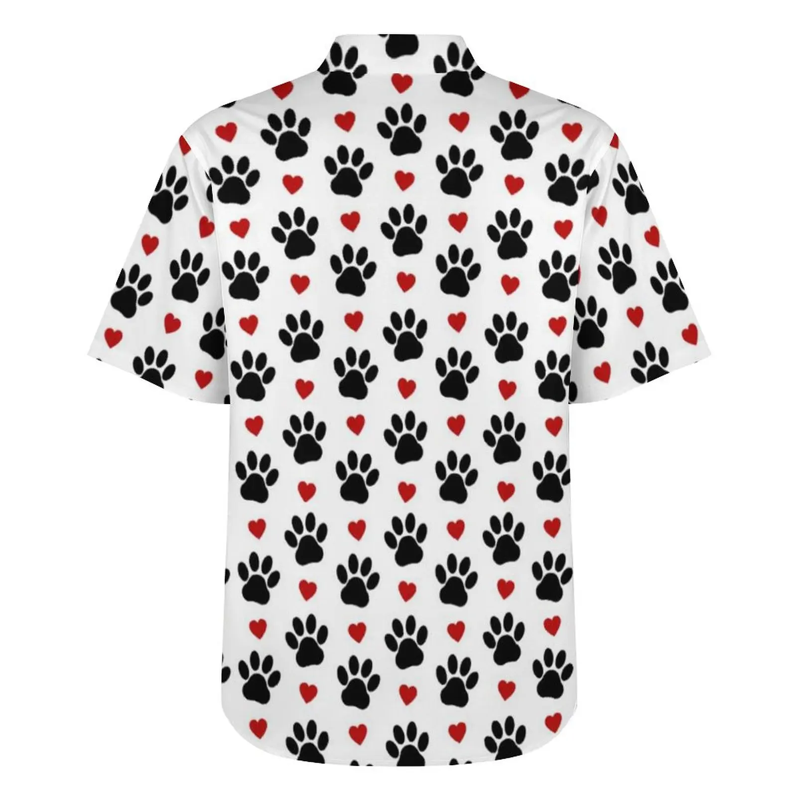 Cute Red Heart Beach Shirt Black Paws Print Hawaiian Casual Shirts Man Elegant Blouses Short Sleeve Streetwear Pattern Clothes