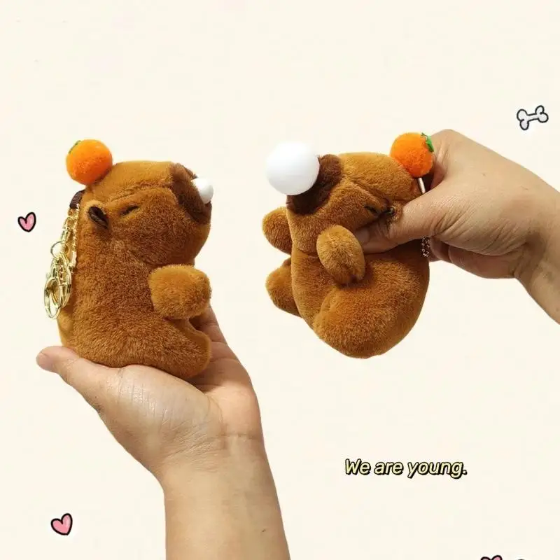 Capybara Plush Key Chain Anime Fluffty Toy Cute Capybara Backpack Pendant Plush Toys with Backpack Sitting Animals Stuffed Dolls