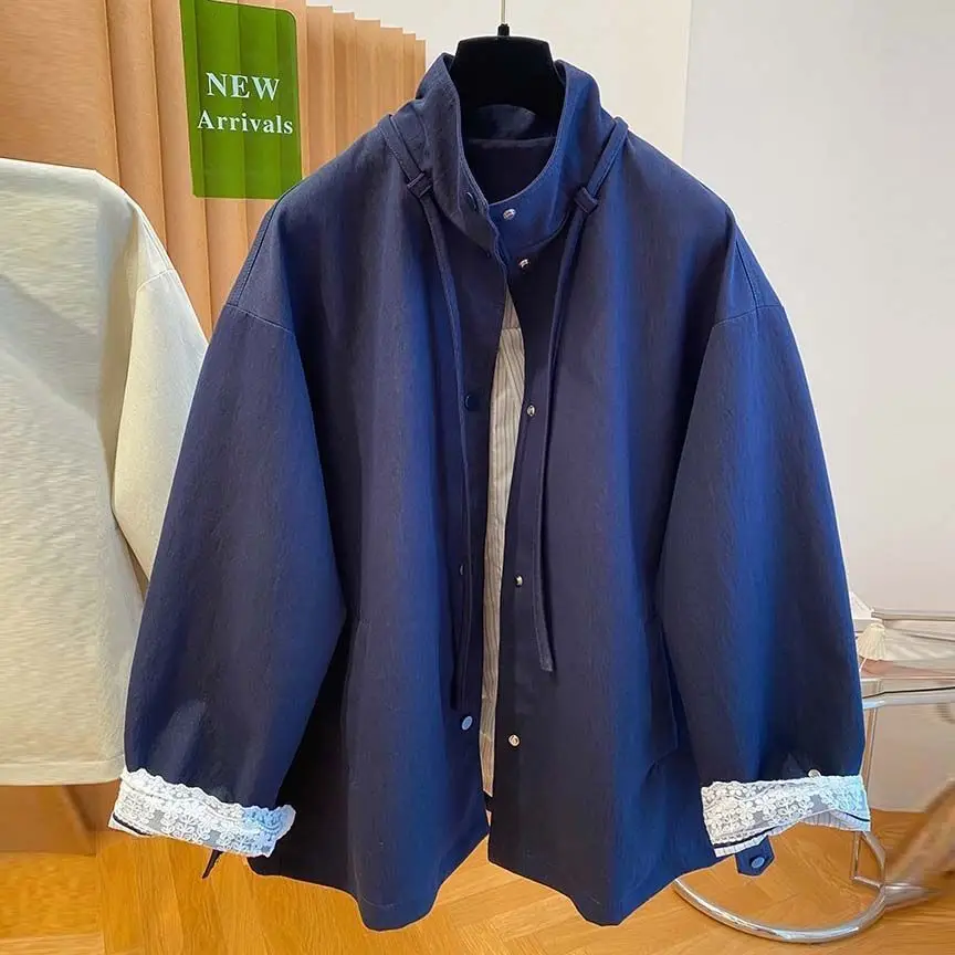 

New Long-sleeved Trench Coating Women Outerwear Loose Stand-up Collar Single-breasted Spring Female Casual Tops Windbreakers
