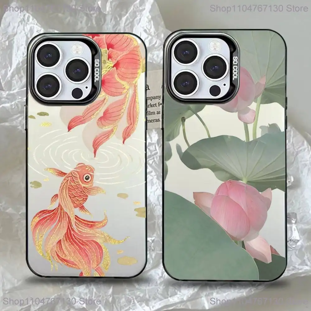 

Peony Lotus Print Design Phone Case For iPhone 17，16,15,14,13,12,11,Pro,Max,Plus,Mini,XS,SE Anti Fall Black Matte Hard Bumper
