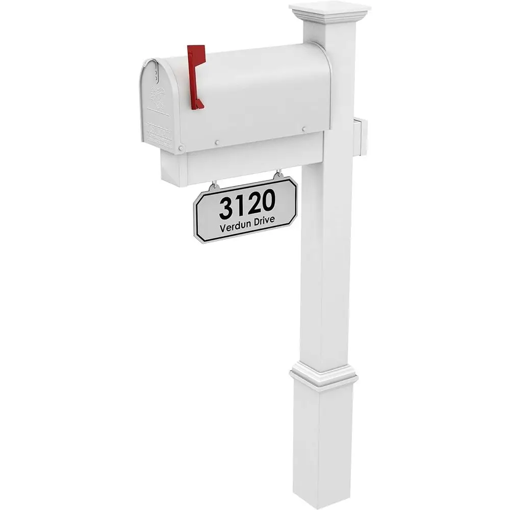 

The Amelia Vinyl Mailbox Post System Includes Steel Mailbox and Custom Street Address White Mailbox