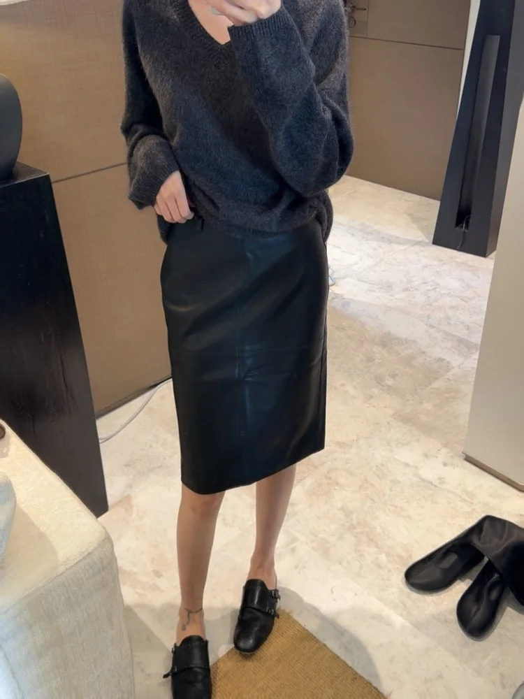 

Юбка из протеиновой кожи с высокой талией, прямого кроя, женская, для повседневной носки, с молнией, дизайн Ba