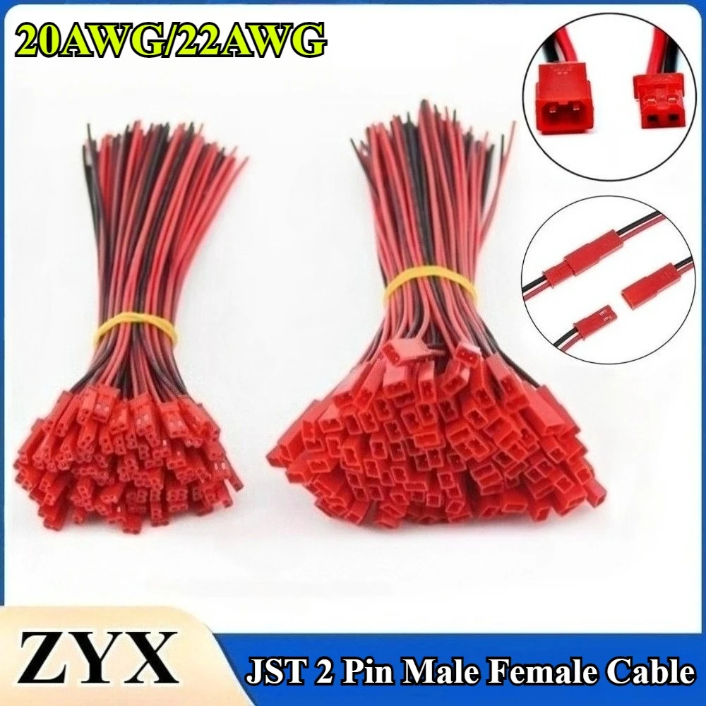 

22AWG 20AWG JST Plug Connector 2 Pin Male Female Plug Connector Cable Wire for LED Lamp Strip RC Toys Battery Adapter 10/15/20cm