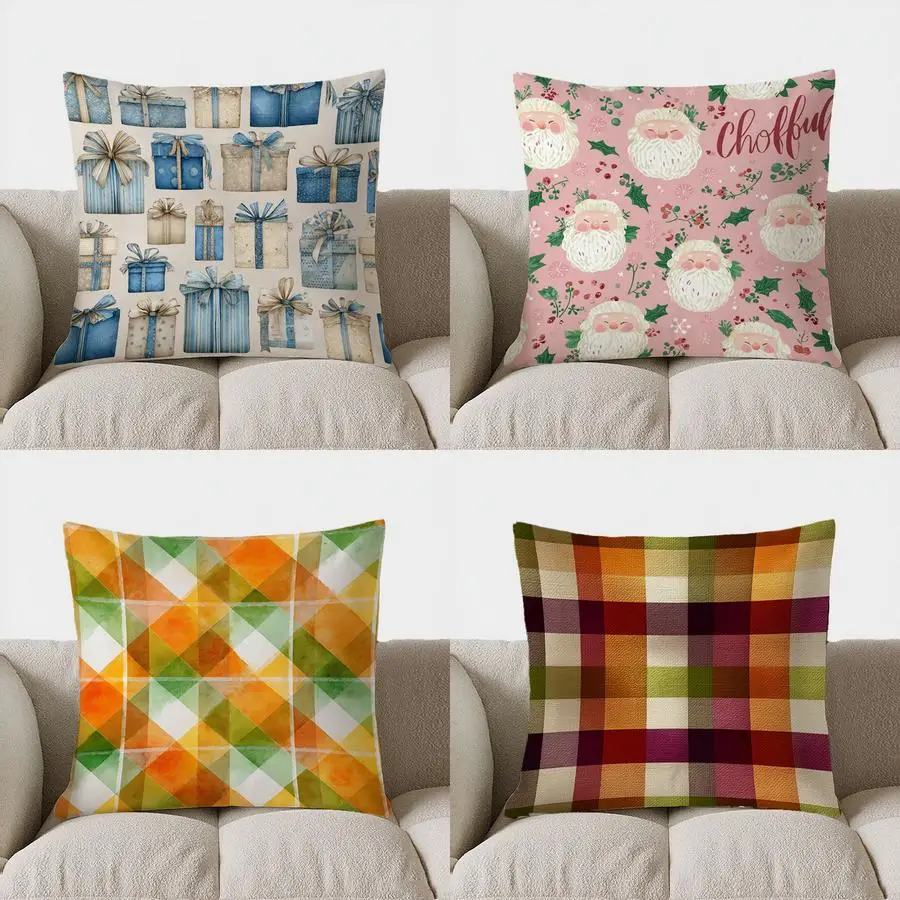 Home Decor Blue Gift Boxes Pattern Decorative Pillow Cover Pattern Cushion Cover Suitable For Sofa Bedroom Car Pillow Cover