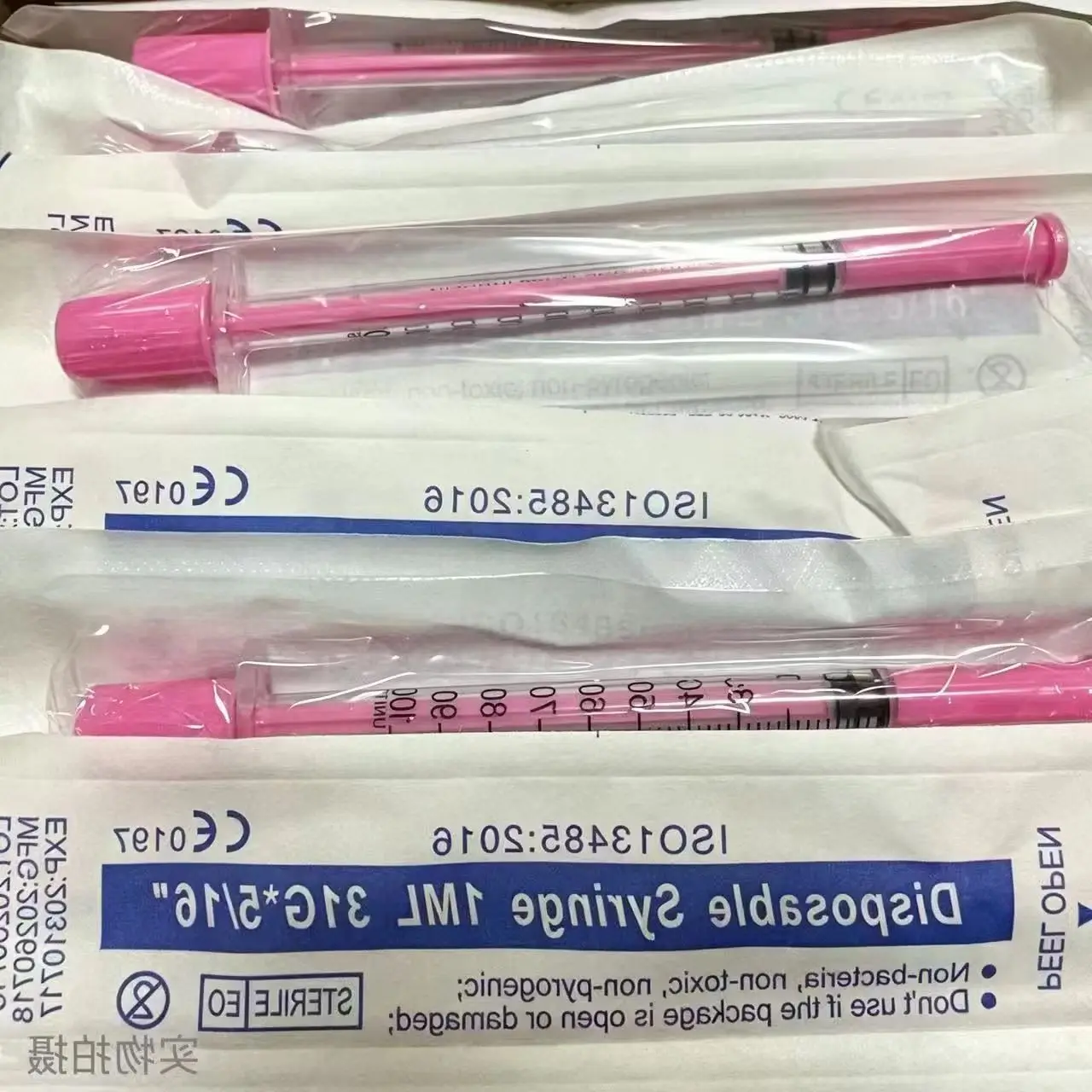 100PCS Disposable Syringes Individual Sterile Pack 1ml Pink Insulin Syringe 30G/31G Needle 8mm