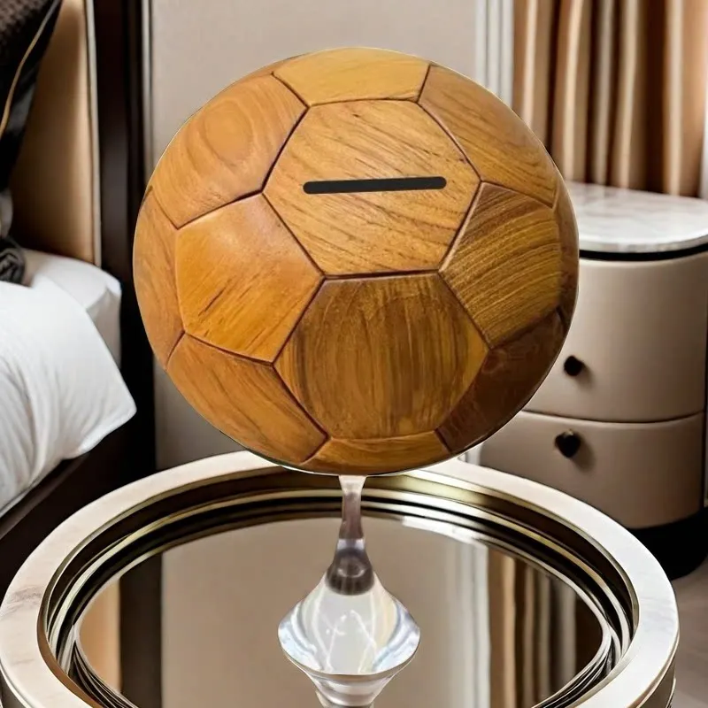 Solid wood football ornament mortise and tenon building block piggy bank creative football