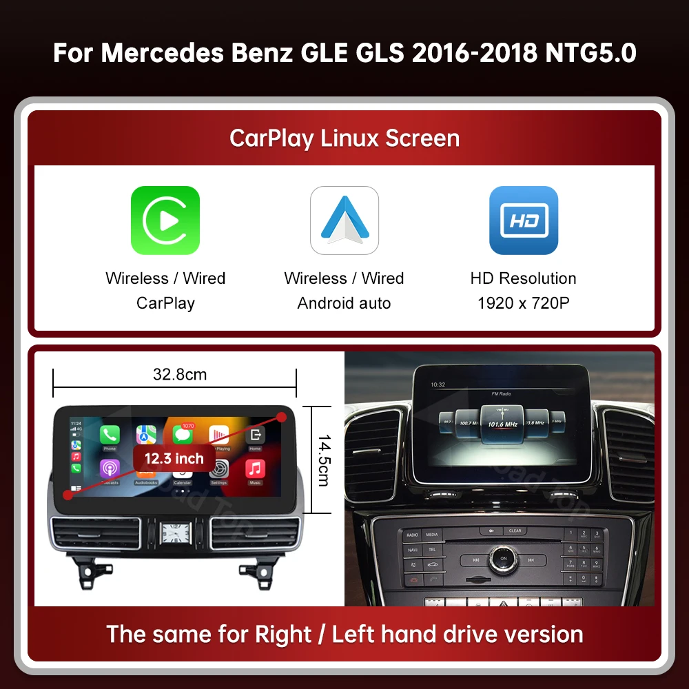 DE RoadTop 12.3 Draadloos CarPlay Touchscreen Android Auto Ultradun voor Mercedes-Benz GLE GLS 2016-2018 NTG5.0 - afbeelding 1